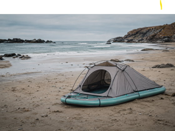 stand-up paddle board converted into a low-profile camping tent