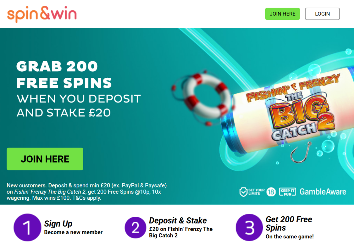 Spin and Win Sign Up Bonus code and free spins