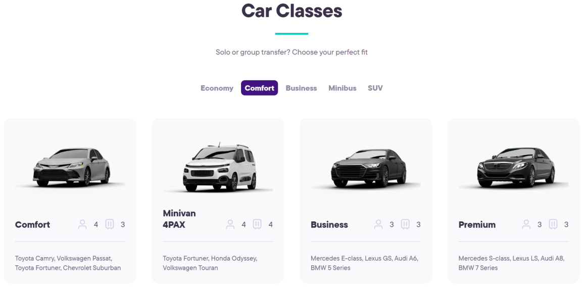 What cars you can chose at KiwiTaxi
