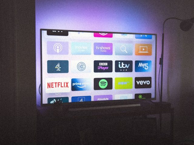 TV screen showing streaming apps, streaming services