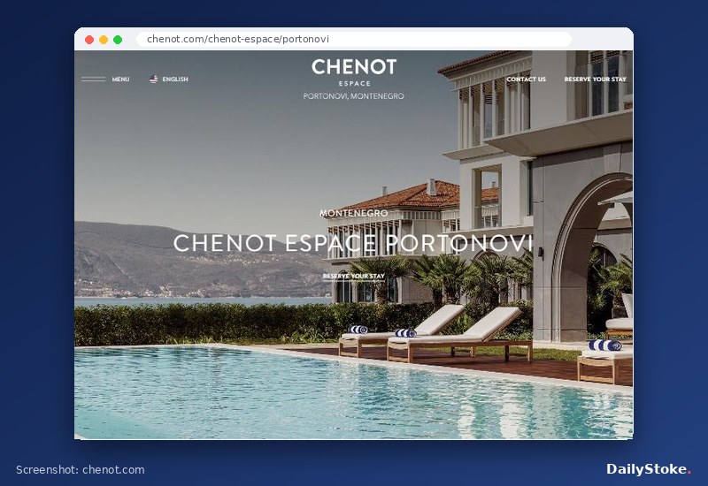 Chenot Espace Portonovi page with the resort pool and Bay of Kotor, chenot.com