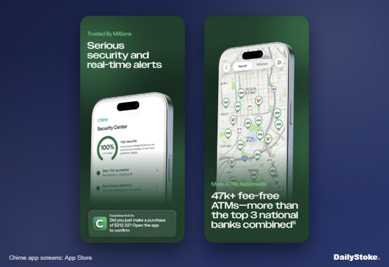 Chime app security center and fee-free ATM map