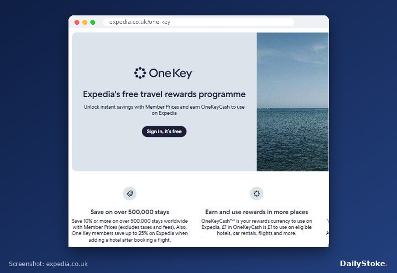 Expedia UK One Key page explaining Member Prices and OneKeyCash, expedia.co.uk