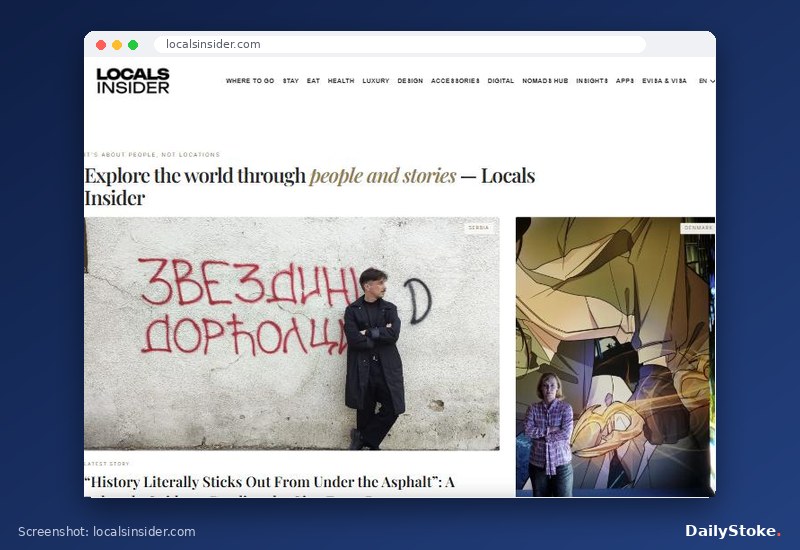 Locals Insider travel magazine homepage with local contributor stories