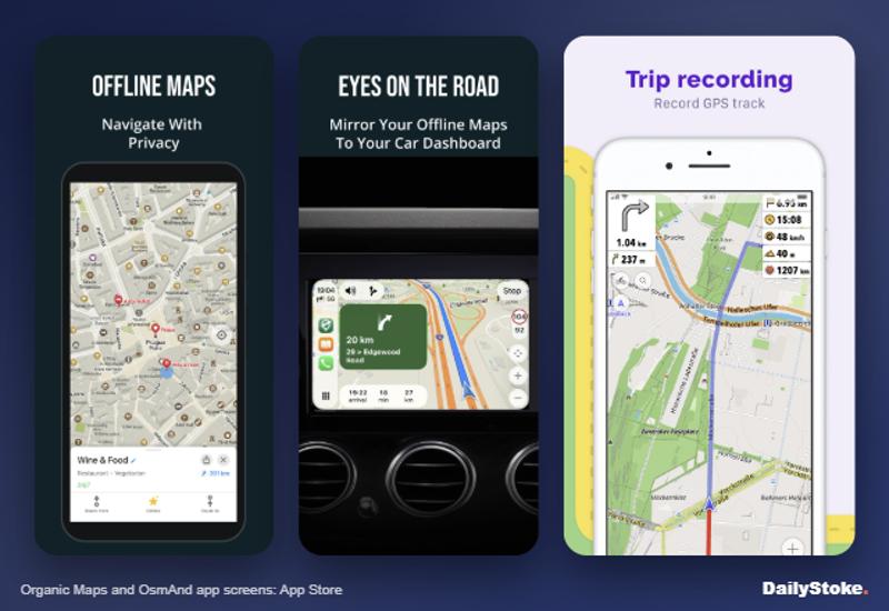 Offline map apps compared: Organic Maps and OsmAnd screens