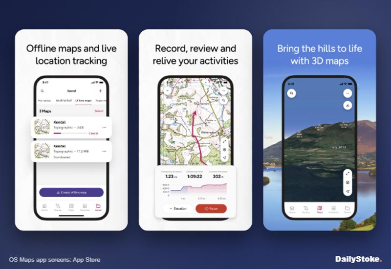 OS Maps app offline maps, activity recording and 3D view