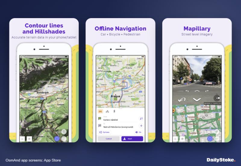 OsmAnd offline map app with contour lines, navigation and Mapillary