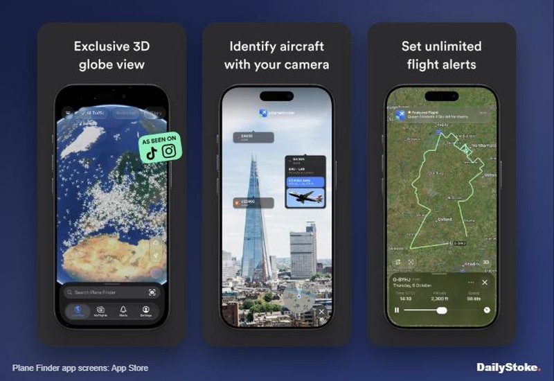 Plane Finder app 3D globe, AR aircraft spotting and flight alerts