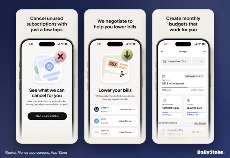 Rocket Money app subscription cancellation, bill negotiation and budgets
