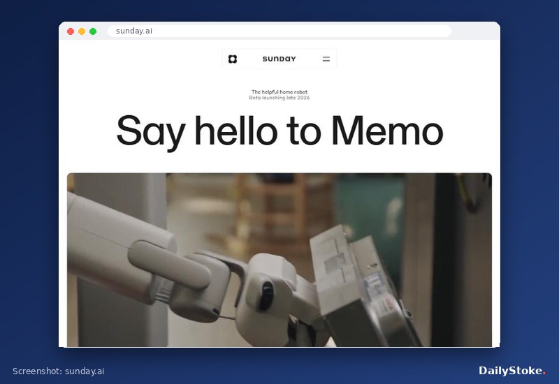 Sunday Memo home robot homepage with its beta launch note
