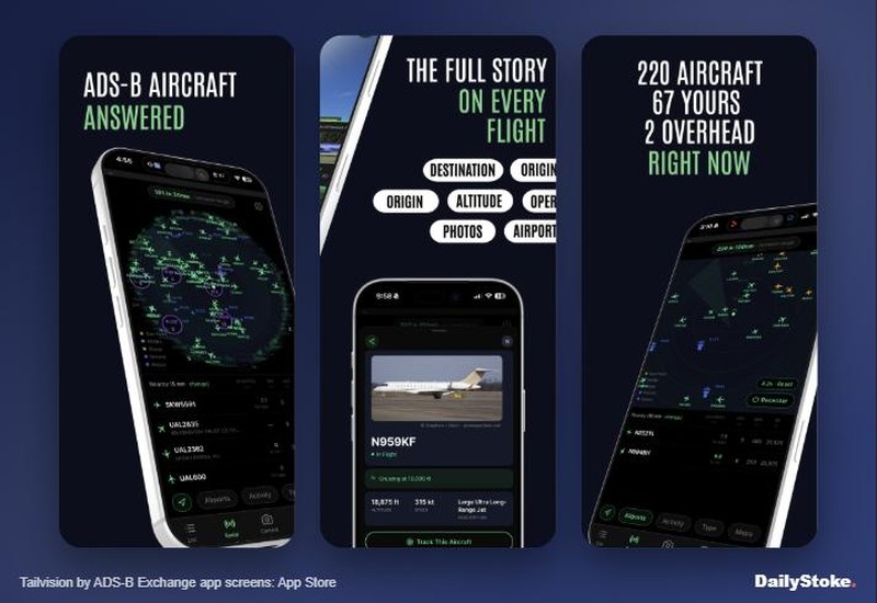 Tailvision by ADS-B Exchange app radar and aircraft details screens