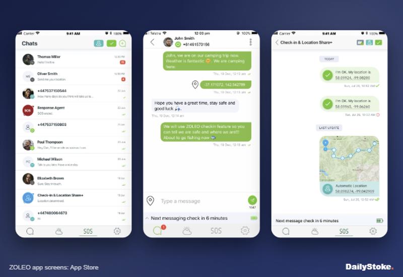 ZOLEO app chats, messages and check-in with location